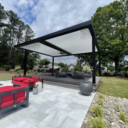 outdoor fireplace with pergola
