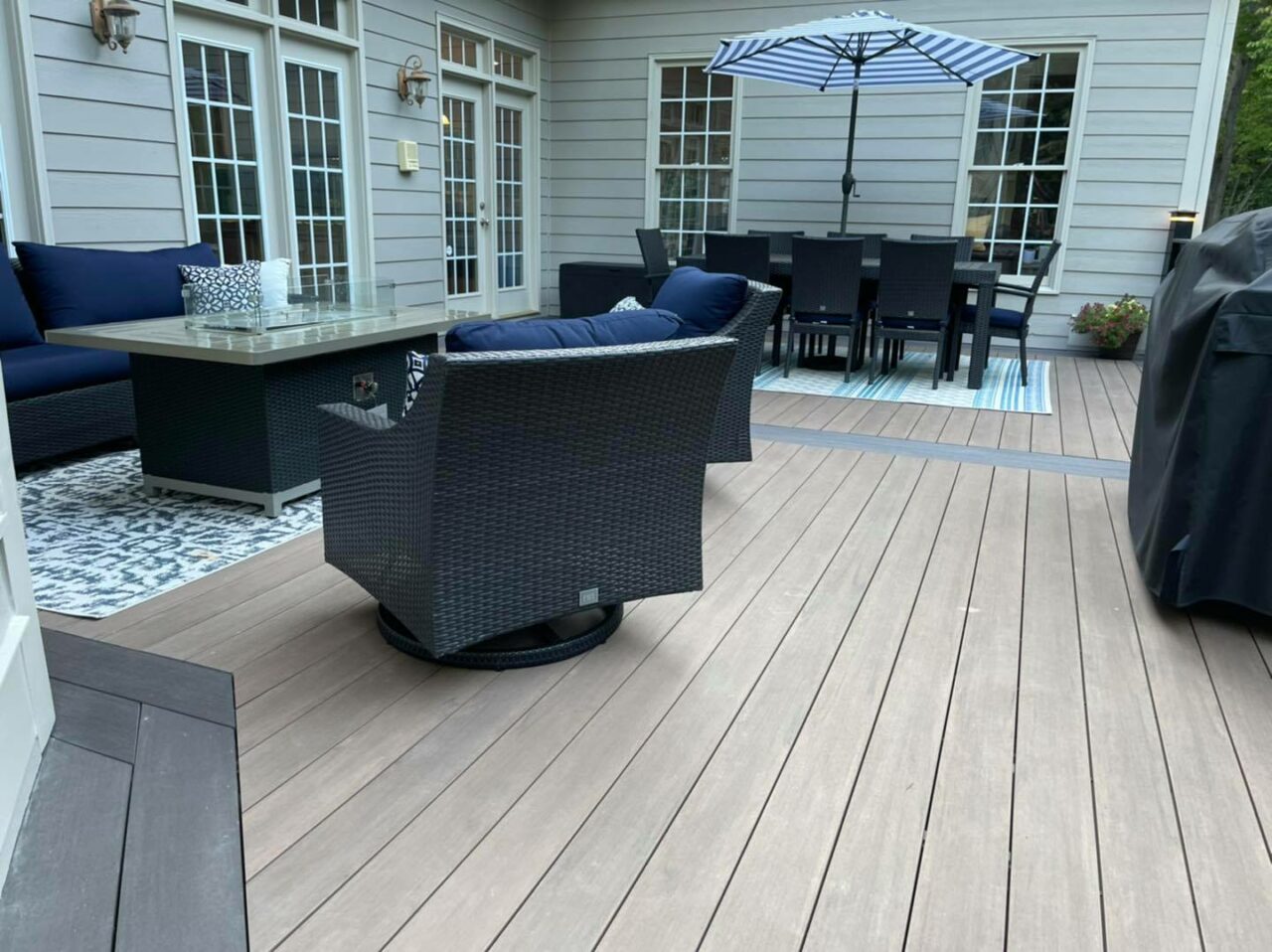 Photo of an outdoor deck with composite decking.