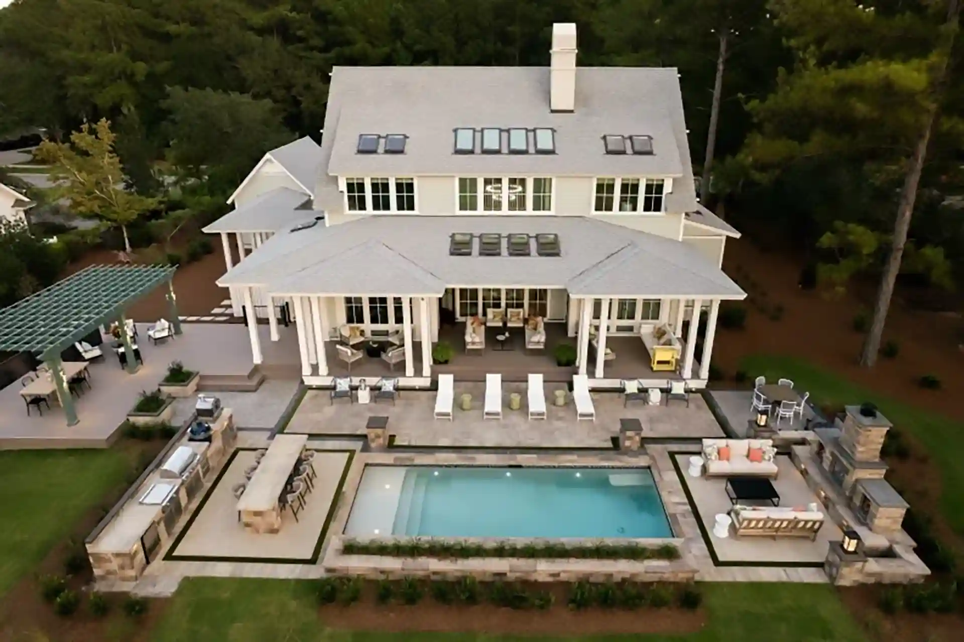 aerial view of outdoor paver project by Majestic Outdoors that was part of HGTV Dream Home 2025 project.
